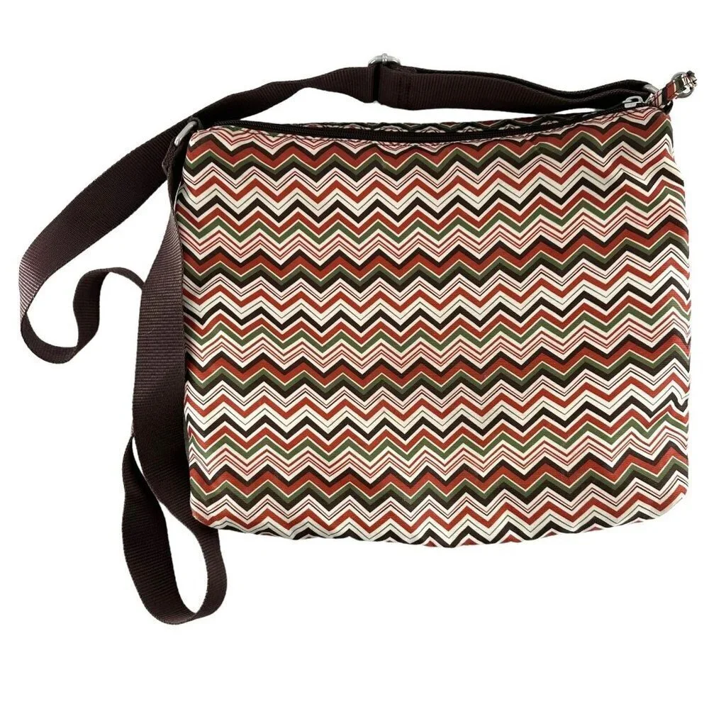 Baggallini Brown & Green Chevron Stripe Nylon Crossbody Messenger Bag